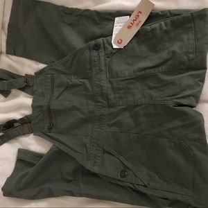 brand new olive colored levi overalls